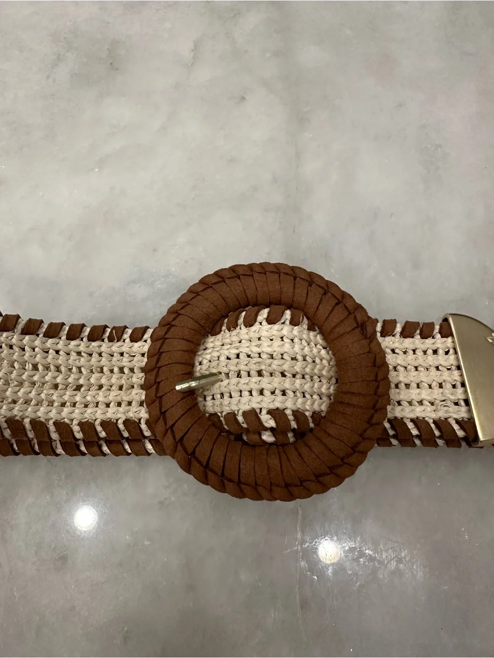 Zimmermann Beige Woven Belt with Brown Buckle and Gold Accent